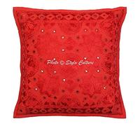 Stylo Culture Indio Fundas Almohadones Decorativa 40x40 cm Algodón Espejado Fundas De Cojines Silla Rojo 16x16 Inch Bordado Cuadrado sobre Fundas para Almohadas De Cama - 1 Pc