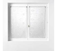 Suavidad Interior, par de visillos con Pasa-Tringle (2 x 60 x 160 cm) Hoops Blanco, Velo Arenado Bordado