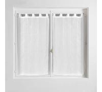Suavidad Interior, par de visillos con Trabillas (2 x 90 x 120 cm) Linahe Blanco, Velo Arenado Hilos de Chenilla