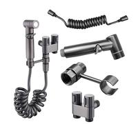 suaywo Duchas Higienicas para WC con válvula de control doble de 1 entrada y 2 salidas Manguera y Soporte de 2M Kit de Rociador de Bidé de Mano Ducha Bidet para WC para Baños y Aseos (Gris Pistola)