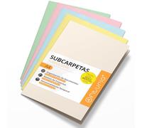 Subcarpetas Cartulina A4, Carpetas Archivadoras de Papel 180gr, Carpeta Clasificadora para Documentos, Pack de 50 Subcarpetas de Colores para Archivar y Ordenar - Ofituria (Surtido Suave)
