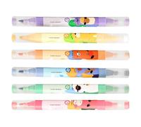 Subrayadores Bonitos - Rotulador de doble punta con motivos animales, 6 colores - Set De Rotuladores Con Escritura Suave - Para Estudiantes Y Adultos Diario Dibujo Apuntes Escuela Oficina Manualidades