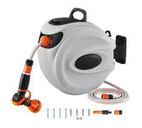 SucceBuy Carrete de manguera retráctil 1/2 pulgada 180 ° Carrete de manguera de agua de jardín montado en la pared con soporte giratorio con boquilla de 9 patrones y 3 rápidos 20m