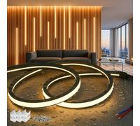 SUCIKORIO 10 Metros Neon Tira de Luces LED Panel Acustico Sin Enchufe 220V | Blanco Cálido 3000K Silicona Negro Tiras LED Habitacion Exterior Impermeable IP65 Led Strip Fita Flexible Sin Transformador