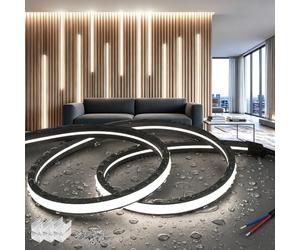 SUCIKORIO 5 Metros Neon Tira de Luces LED Panel Acustico Sin Enchufe 220V | Blanco Frio 6000K Silicona Negro Tiras LED Luz Habitacion Exterior Impermeable IP65 Led Strip Neón Flexible Sin Transformador