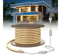 SUCIKORIO Neon Tira LED 15 metros, 220V Luces LED Habitacion Exterior 15m Impermeable IP65 Blanco Cálido 3000K Leds Strip Lights Neón Flexible 120 LED/m con Enchufe