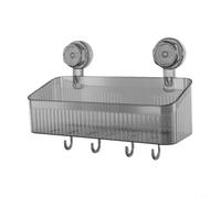 Suction Cup Storage Rack Punch-Free PET Bathroom Kitchen | para durable PET, 30x12x10cm, Hollow Bottom Drainage, Adjustable Hooks, Removable For Cleaning, para ideal