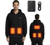 Sudadera calefactable VEVOR, uni, chaqueta con capucha y cremallera, con batería externa de 7,4 V y 16000 mAh, 5 zonas de calefacción, 3 niveles de temperatura, 4-8 horas de calor, ideal para acampada