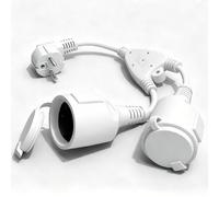 Sudnsadaks Enchufe Doble para Toma Corriente, 2 en 1 Toma Schuko con Cable Toma Cable Prolongador Corto para Hogar, Oficina, IP44 Protección Contactos para Interior y Exterior, 16A/250V/4000W, Blanco