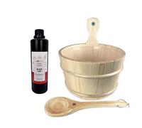 SudoreWell® - Juego de sauna con cuenco de sauna de madera de alta calidad Opa/Lumo + Rento perfume de sauna de eucalipto