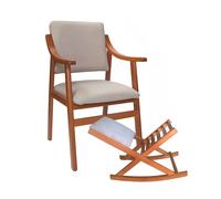 Sueña y Descansa Oferta Conjunto Sillón con brazos mas Reposapiés plegable madera color Cerezo Tapizados en Beis