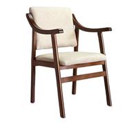 Sueña y Descansa Sillón con Brazos de Madera de Haya, Tapizado en Beis, Estructura Color Nogal, Brazos Ergonómicos, Uso Interior.