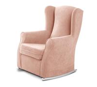 SUEÑOS ZZZ - Sillón orejero balancín Irene, orejero de lactancia tapizado en tela anti-manchas color Salmón con balancín lacado en color blanco. Mecedora para dormitorio o salón