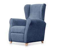 SUENOSZZZ-ESPECIALISTAS DEL DESCANSO Sillón Relax orejero Irene reclinable con Patas de Madera, Relax nórdico tapizado en Tela Antimanchas Azul