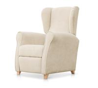 SUENOSZZZ-ESPECIALISTAS DEL DESCANSO Sillón Relax orejero Irene reclinable con Patas de Madera, Relax nórdico tapizado en Tela Antimanchas Beige