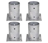 Suinga Base para Poste 10 cm Zincada Acero | Pack 4 Soportes para Postes de Madera Redondos para Anclaje en Suelo | Escuadras Metalicas de Altura 15 cm para Fijacion de Vallas, Vigas Madera