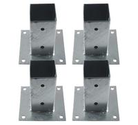 Suinga Base para Poste Zincada Acero | Soporte para Postes de Madera Cuadrados para Anclaje en Suelo | Escuadras Metalicas para Fijacion de Vallas, Vigas Madera, Estructura Decorativa (4, 12x12 cm)
