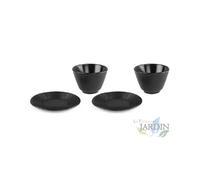Suinga SET de 2 Tazas de Hierro Fundido con Plato Incluido - Diseño Japonés Tradicional
