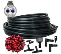 Suinga Sistema Riego por goteo jardin 25 metros. Incluye tubo 16mm + 25 goteros + programador de riego + accesorios de instalación