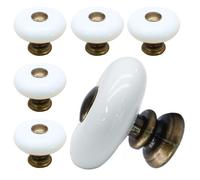 Suiwotin 6 pomos de cerámica blanca para gabinete, pomos redondos para cajones, pomos vintage con punta y base de bronce antiguo, tiradores decorativos para armario, armario