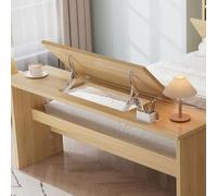 SUKY Cama individual infantil de 140 x 200 cm, cama juvenil con espacio de almacenamiento y estante para cabecero, cajón extensible, mesa plegable ajustable, montaje en cajones flexible, color madera