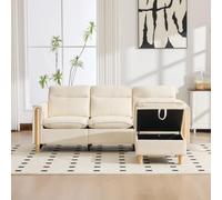 SUKY Juego de sofá de 3 plazas estilo nórdico en forma de L con taburete de almacenamiento, bolsillos laterales, patas de madera, ideal para salas de estar y espacios pequeños, chenilla beige.
