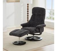 SUKY Sillón de relax cómodo reclinable y taburete giratorio 360°, tela chenilla gris oscuro