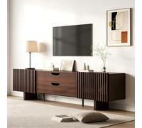 SUKY Soporte de TV en nogal oscuro, cuenta con dos cajones y puertas de armario únicas, mueble de TV, armarios bajos, armario de salón, mueble de televisión, 180 x 40 x 45 cm