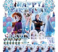 Suministros de fiesta de dibujos animados, decoraciones de cumpleaños con temática de princesa de invierno, incluye mantel, vajilla de papel, calcomanías, telón de fondo, pancarta para adultos
