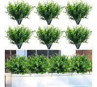 summer flower Paquete de 10 Tallos Artificiales de boj para Exteriores, Plantas sintéticas de plástico Que no se decoloran al Sol, arbustos de follaje Falso, vegetación para jardín, Oficina, Patio,