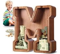 Summidate Hucha Grande de 12 Pulgadas Letra y Formas de Animales - Hucha de Madera Gruesa y Estable, Hucha Transparente Gran Capacidad para Monedas y Billetes, Regalo de Nacimiento