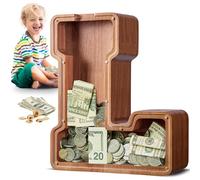 Summidate Hucha Grande de 12 Pulgadas Letra y Formas de Animales - Hucha de Madera Gruesa y Estable, Hucha Transparente Gran Capacidad para Monedas y Billetes, Regalo de Nacimiento