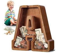Summidate Hucha Grande de 12 Pulgadas Letra y Formas de Animales - Hucha de Madera Gruesa y Estable, Hucha Transparente Gran Capacidad para Monedas y Billetes, Regalo de Nacimiento