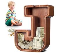 Summidate Hucha Grande de 12 Pulgadas Letra y Formas de Animales - Hucha de Madera Gruesa y Estable, Hucha Transparente Gran Capacidad para Monedas y Billetes, Regalo de Nacimiento