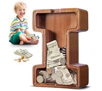 Summidate Hucha Grande de 12 Pulgadas Letra y Formas de Animales - Hucha de Madera Gruesa y Estable, Hucha Transparente Gran Capacidad para Monedas y Billetes, Regalo de Nacimiento