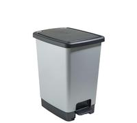 SUNDIS Cover Bin, cubo de basura con pedal, 30 L de capacidad, plástico reciclado, aspecto metálico, con asas para colgar y esconder la bolsa, para cocina, oficina, lavadero, garaje, taller, baño