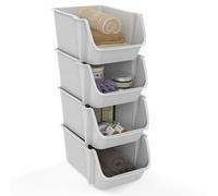 Sundis Fly Tower, torre de 4 cajas almacenaje plastico, apilables | Blanco roto, ideales para el taller, el garaje, los juguetes, la cocina y el baño
