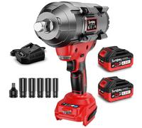Sundpey 2000Nm Llave de Impacto Inalámbrica, 3/4'' Pistola de Impacto eléctrica con 2 * 4000mAh Baterías & 5 Enchufes & 3/4'' a 1/2'' Adaptador de Broca & Cargador Rápido, Rojo