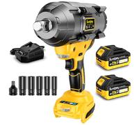 Sundpey 2000Nm Llave de Impacto Inalámbrica, 3/4'' Pistola de Impacto eléctrica con 2 * 4000mAh Baterías & 5 Enchufes & 3/4'' a 1/2'' Adaptador de Broca & Cargador Rápido, Amarillo