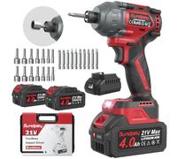 Sundpey Atornillador de Impacto 1/4" 280 Nm Rojo | 21V Destornillador de Impacto con Motor sin Escobilla & 14 Enchufes & 10 Puntas, Apriete y Retire Rápidamente los Tornillos
