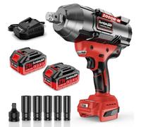 SundpeyPRO Llave de Impacto Inalámbrica 3/4'', Kit con 2 Baterías 4.0Ah y Cargador Rápido, Pistola de Impacto Incluye 5 Sockets de Impacto (17/19/21/22/24mm) y Adaptador 3/4" a 1/2", Rojo