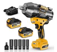 SundpeyPRO Llave de Impacto Inalámbrica 3/4'', Kit con 2 Baterías 4.0Ah y Cargador Rápido, Pistola de Impacto Incluye 5 Sockets de Impacto (17/19/21/22/24mm) y Adaptador 3/4" a 1/2", Amarillo