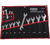 Sunex 9914A - Juego de llaves SAE de cabeza angular de 14 piezas (pulido completo) CRV