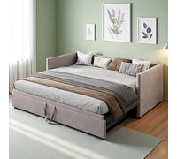 SUNFECILI Cama de día extensible 90/180x200 cm, cama tapizada con somier de listones, sofá de 2 plazas con función de cama, cama funcional, tela de terciopelo (gris)