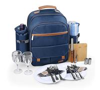 Sunflora Mochila Picnic 2 Personas para Picnic, Cesta Picnic con Manta de Picnic Isotérmica y Compartimiento Desmontable y Botella Titular de Vino de Camping Blosa Picnic(Azul Marino)