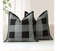 Sung uffalo Check - Juego de 2 fundas de cojín cuadradas decorativas de lino a cuadros con borde cosido para sofá, cama, sala de estar, 50 x 50 pulgadas (negro y gris)