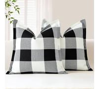 Sung uffalo Check - Juego de 2 fundas de cojín cuadradas decorativas de lino a cuadros de 40 x 40 pulgadas, con borde cosido para sofá, cama, sala de estar, 16 x 16 pulgadas (blanco y negro)