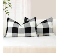 Sung uffalo Check Plaid Fundas de Cojín 30 x 50 cm Juego de 2 Lino Navidad Tartán Decorativas Fundas de Almohada Lumbar con Borde Cosido para Sofá Diván Cama Sala de Estar 12x20 Pulgadas (Blanco y