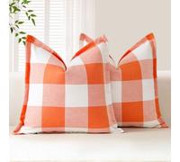 Sung undas de Cojín a Cuadros Buffalo Check Juego de 2 de 40 x 40 cm Lino Navidad Tartán Fundas de Almohada Cuadradas Decorativas con Borde Cosido para Sofá Cama Sala de Estar 40x40 cm (Naranja y