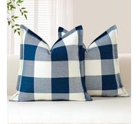 Sungeek Juego de 2 Fundas de Cojín Decorativas de Tartán de Buffalo, Navidad, a Cuadros para Sofá, Dormitorio, Salón - 60 x 60 cm (Azul)